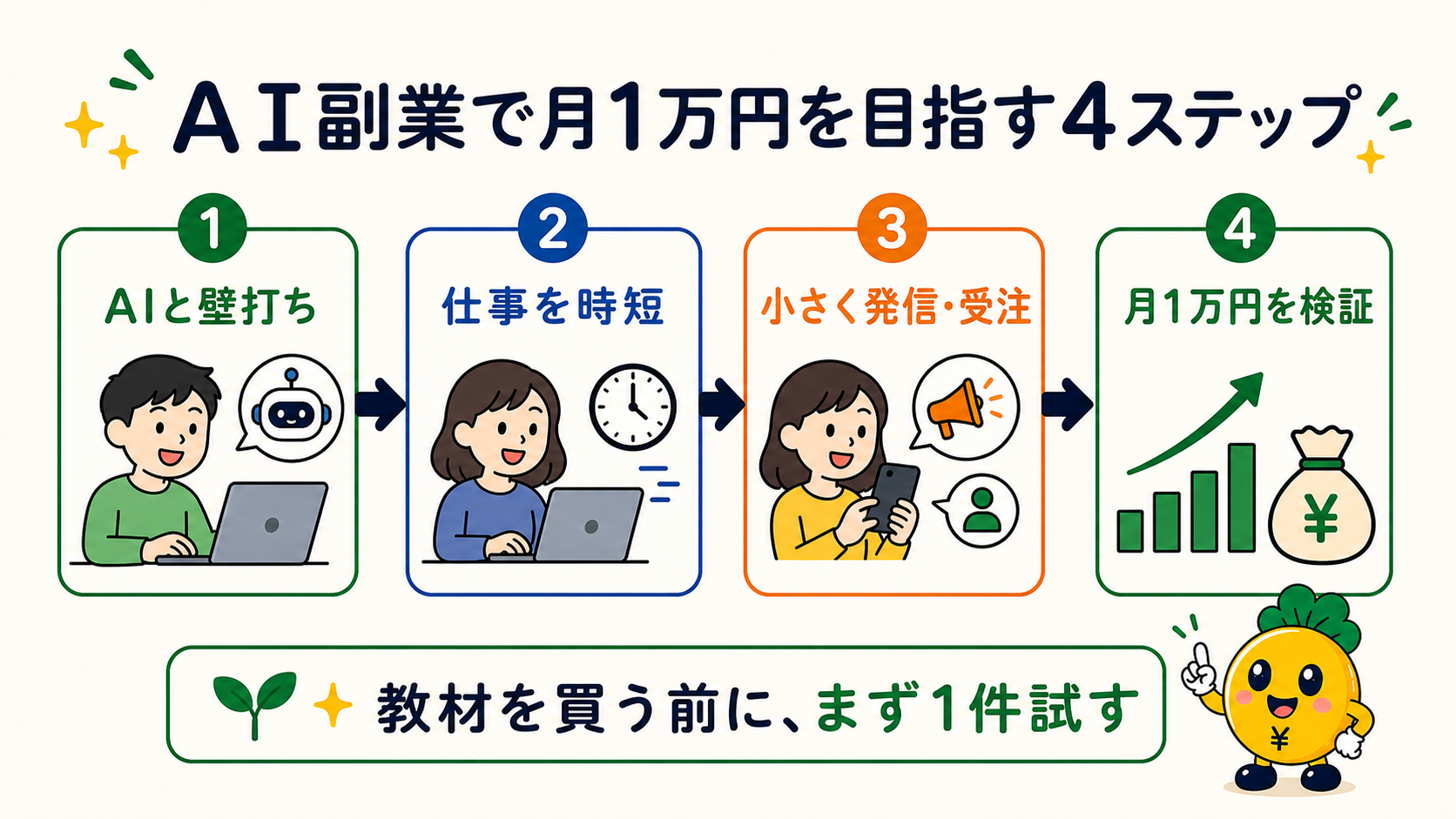 AI副業で月1万円を目指す4ステップ