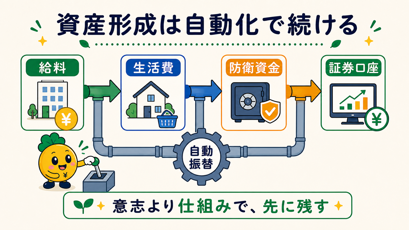 給料から生活費・防衛資金・証券口座へ自動でお金を流す仕組み