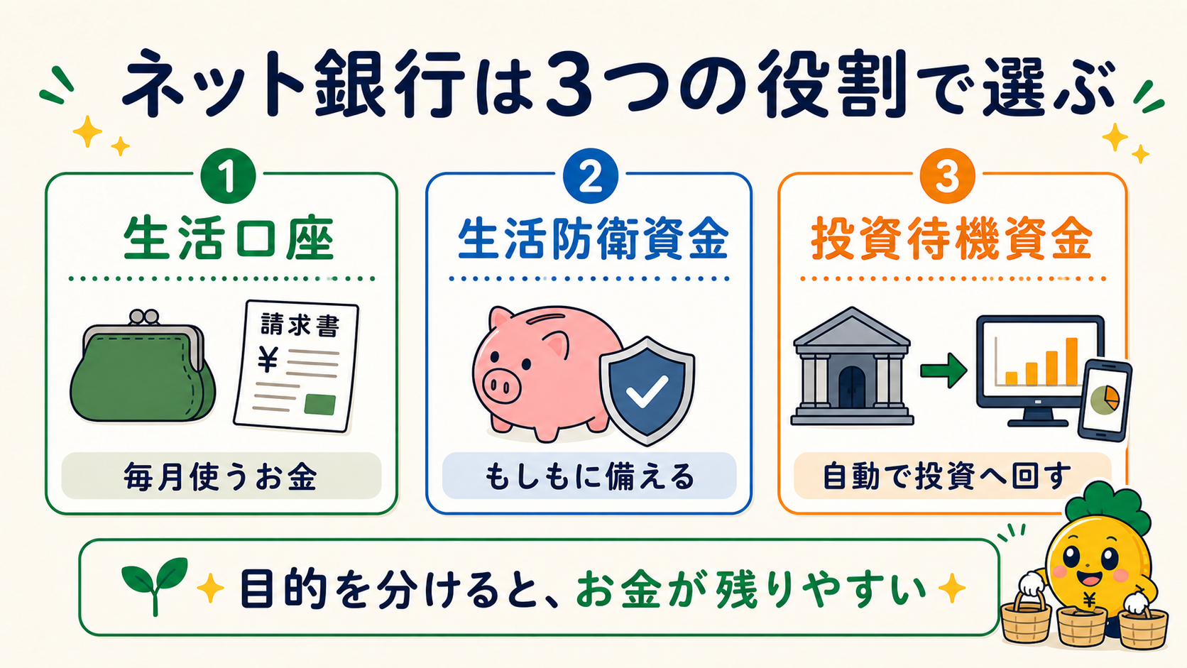 ネット銀行を生活口座・生活防衛資金・投資待機資金の3つに分ける考え方