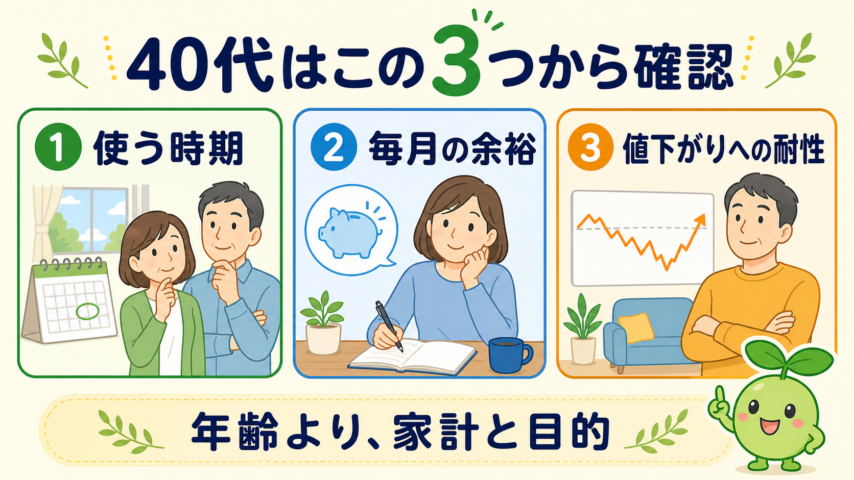 40代から新NISAを始める前に確認したい時期、家計、値下がりへの耐性