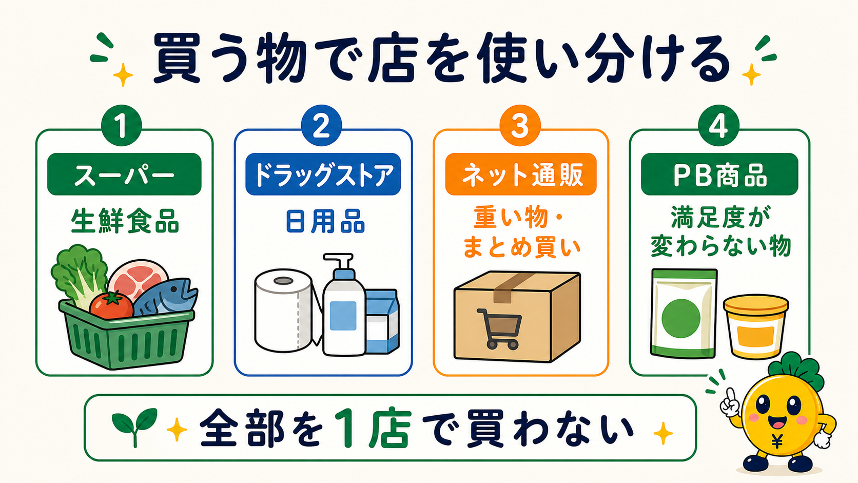 生鮮食品・日用品・まとめ買い・PB商品で店を使い分ける